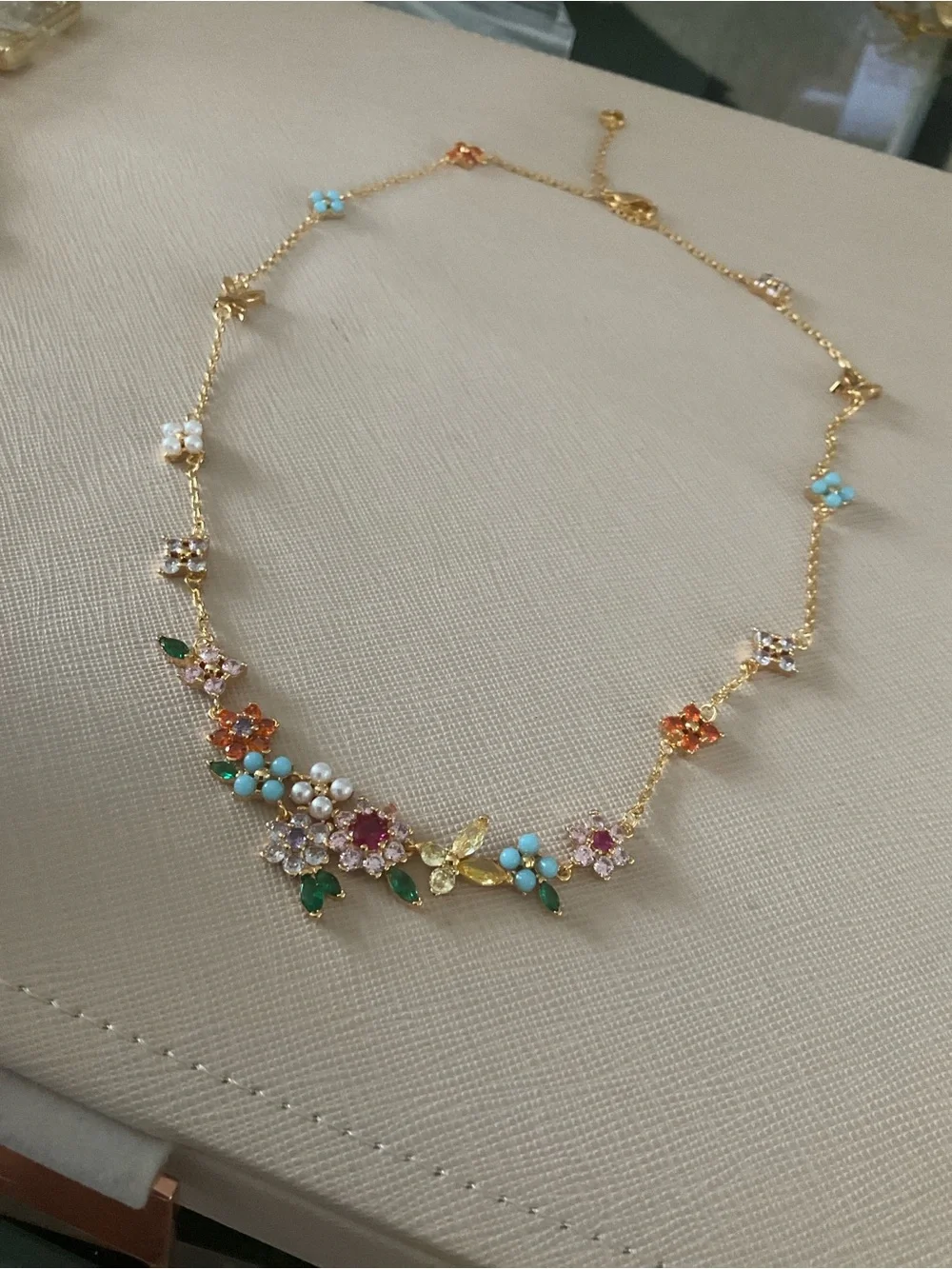 kate spade Gold Floral Collar Necklace with Turquoise, Pink and Green Accents